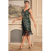 levne oblečení-Retro Řvoucí 20s 20. léta 20. století Bubenové šaty Úbory Koktejlky Velký Gatsby Svatební host Flitry Třásně Dámské Plesová maškaráda Večírek Svatební hostina loučení se svobodou nevěsty Dospělé 1 x