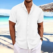 cheap Men&#039;s Button Up Shirts-Men&#039;s Shirt Summer Shirt Beach Wear Button Up Shirt Casual Shirt Black White Navy Blue Blue khaki Short Sleeve Stripes Lapel Daily Vacation Clothing Apparel Fashion Casual Comfortable
