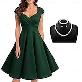 お買い得  衣装-レトリ／ヴィンテージ 1950年代風 ロカビリー Aラインドレス フレアワンピース ソリッド 女性用 パーティー／フォーマル マスカレード バチェロレッテパーティー 成人 ドレス イヤリング 帽子 春夏