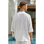 cheap Vacation-Men&#039;s Shirt Linen Shirt Popover Shirt Summer Shirt Beach Wear Plain Vacation Curise Black White Orange Long Sleeve Band Collar Spring &amp; Summer Clothing Apparel