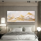 voordelige Olieverfschilderijen-goud abstract bergschilderij hand geschilderd op canvas getextureerd abstract olieverfschilderij handgemaakte muurkunst goudfolie boho muur decor helder schilderij grote moderne kunst pianting voor