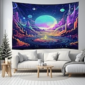 رخيصةأون Tapestries Blacklight-نسيج أسود يتفاعل مع الأشعة فوق البنفسجية ويتوهج في الظلام، حفلة مضيئة، شجرة نيون كون، قمر، مخدر، ضبابي، نسيج معلق، لوحة جدارية فنية لغرفة المعيشة
