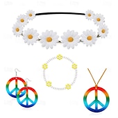 levne Příslušenství a další-Retro 60. léta 70. léta Sada příslušenství Hippie Dámské Karneval Plesová maškaráda Večírek Pride Parade Měsíc hrdosti Dospělé Doplňky do vlasů Náušnice Šály Jaro léto
