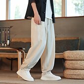 preiswerte Heim-Herren Leinenhose Sommerhosen Freizeithose Tasche Einfarbig Sport In voller Länge Casual Täglich Brautkleider schlicht Lockere Passform Schwarz Dunkel Blau Niedrige Taillenlinie Mikro-elastisch
