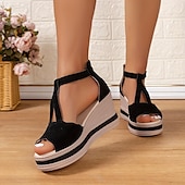 economico Sandali Casual-Per donna Sandali Sandali con la zeppa Giornaliero Zeppa Punta aperta Comoda Finto camoscio Listino alla caviglia Nero Marrone