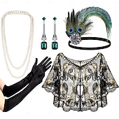 baratos Xales &amp; Envolvimentos-Retro Vintage Anos 20 O Grande Gatsby Faixa De Cabelo Estilo Melindrosa Conjunto de acessórios Xales Menina melindrosa Convidado do casamento Pena Mulheres Dia Das Bruxas Carnaval Baile de Máscaras