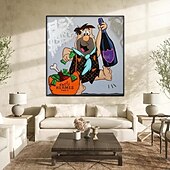 billiga gatukonst-fred flintstone 100% handmålad graffiti konst popkonst målning väggdekor målning för vardagsrum kontor väggkonst tecknad målning
