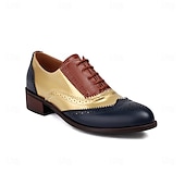 preiswerte Damenhausschuhe und -halbschuhe-Damen Halbschuhe Retro Bullock Schuhe Täglich Farbblock Schnürsenkel Blockabsatz Runde Zehe Vintage Brautkleider schlicht Wanderschuhe PU Schnürsenkel Schwarzes Gold Schwarz / weiss Rosa