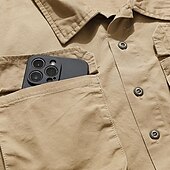 economico Camicie da lavoro da uomo-Per uomo Camicia Camicie da lavoro Maglietta informale Camicia con bottoni Camicia da carico Nero Kaki Verde militare Manica lunga Liscio Collo ripiegabile Da mare Per eventi Tasca frontale