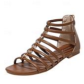 cheap Casual Sandals-Women&#039;s Brown Gladiator Sandals – Strappy Flat Summer Shoes with Open-Toe Design for Casual Beach &amp; Vacation Wear