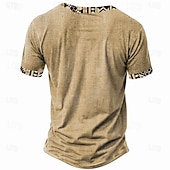 halpa Etninen tyyli-Miesten Tribaali Bandana Print T-paita Henley-paita Lyhythihainen 3D-tulostus Suunnittelija Etninen Loma Kausaliteetti Päivittäin Kesä Kevät Keltainen Apila Khaki Henley Henley T-paita