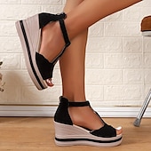 economico Sandali Casual-Per donna Sandali Sandali con la zeppa Giornaliero Zeppa Punta aperta Comoda Finto camoscio Listino alla caviglia Nero Marrone