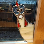 olcso Szoborok-vicces kakas ólomüveg madár ablak sarok dekor, kakas udvari dekor, vicces ablak sarok dekor - kukucskáló kakas, kakasudvar dekor, madár ólomüveg, kézzel készített kukucskáló kakas