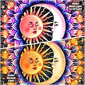 voordelige Blacklight wandtapijten-blacklight wandtapijt uv-reactief glow in the dark glow party neon zon maan mandala psychedelisch trippy mistig hangend wandtapijt muurschildering voor woonkamer slaapkamer