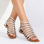 cheap Casual Sandals-Women&#039;s Brown Gladiator Sandals – Strappy Flat Summer Shoes with Open-Toe Design for Casual Beach &amp; Vacation Wear