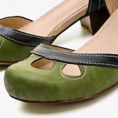 cheap Block Heels-Women&#039;s Vintage Green Mary Jane Faux Leather Heels with Cutout Design and Adjustable Strap – Comfortable Retro Block Heel Shoes for Casual and Formal Occasions