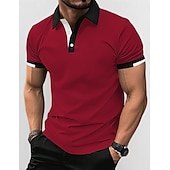 preiswerte Klassisches Poloshirt für Herren-Herren Polos mit Knöpfen Golfhemd Casual Festtage Gerippter Polokragen Kurzarm Modisch Basic Feste Farbe Patchwork Sommer Regular Fit Schwarz Weiß Rote Blau Braun Grün Polos mit Knöpfen