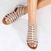 cheap Casual Sandals-Women&#039;s Brown Gladiator Sandals – Strappy Flat Summer Shoes with Open-Toe Design for Casual Beach &amp; Vacation Wear