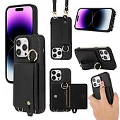 Недорогие Чехлы для iPhone-телефон Кейс для Назначение айфон 16 Айфон 15 Про Макс Плюс iPhone 14 13 12 11 Pro Max Plus Кейс на заднюю панель со стендом с ремешком на запястье Разъем для карты Ретро ТПУ Металл Кожа PU