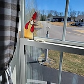 olcso Szoborok-vicces kakas ólomüveg madár ablak sarok dekor, kakas udvari dekor, vicces ablak sarok dekor - kukucskáló kakas, kakasudvar dekor, madár ólomüveg, kézzel készített kukucskáló kakas