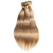 cheap 3 Bundles Human Hair Weaves-#27 Honey Blonde Human Hair Extensions Remy Hair Weave Pre-Colored Brazilian #27 Straight Bundles Hair Weaving 3PCS