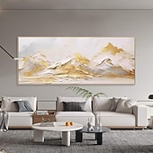 voordelige Olieverfschilderijen-goud abstract bergschilderij hand geschilderd op canvas getextureerd abstract olieverfschilderij handgemaakte muurkunst goudfolie boho muur decor helder schilderij grote moderne kunst pianting voor