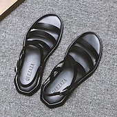 billige Uformelle sandaler-svarte minimalistiske sandaler i kunstskinn for menn - stilig design med kryssrem med spennelukking for fritidsklær om sommeren