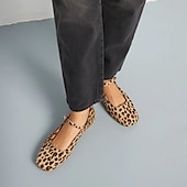 cheap Women&#039;s Flats-Women&#039;s Leopard Print Mary Jane Flats - Stylish Square Toe Flats with Adjustable Ankle Strap