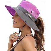cheap Home Hats-Sunshade Hat UV Protection Wide Brim Beach Cap Foldable Ponytail Bucket Fishing Hat Beach Cap for Fishing Hiking Gardening Outdoor