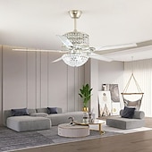 economico Ventilatore da soffitto con luci-ventilatore a soffitto a led luce cristallo oro luce di lusso 3 colori-luce acrilico moderno stile nordico camera da letto sala da pranzo 110-240v