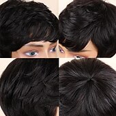 abordables Perruques sans bonnet-Perruques de cheveux humains avec frange cheveux courts noir machine vague bob pour les femmes noires perruques