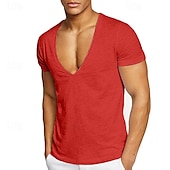 cheap Basic T shirts-Men&#039;s T Shirt Short Sleeve V Neck Summer Plain Sports Fashion Lightweight Vacation Casual Holiday Black White Red Top Tee for Men