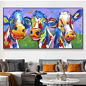 cheap Oil Paintings-Mintura Handmade Abstract Cow Aniaml Oil Paintings On Canvas Wall Art Decoration Modern Cartoon Picture For Home Decor Rolled Frameless Unstretched Painting