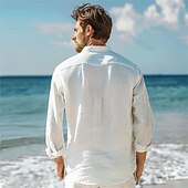 voordelige Heren Elite Overhemden-Voor heren Overhemd Linnen overhemd Normaal shirt Lange mouw Hawaii Mode-casual Vakantie Dagelijks Hawaii Lente &amp; Herfst Revers Afdrukken Wit