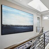 お買い得  油絵-大きな壁アート 手作りの抽象的な海の絵 手描きの特大壁アート 海の絵 キャンバスに描かれた手作りの青い風景画 寝室、リビングルーム用の青い抽象的なモダンな絵
