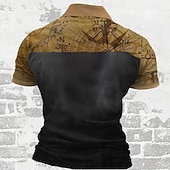 economico Polo vintage da uomo-Per uomo Cavalieri Templari Polo con zip Maglia da golf Manica Corta Magliette polo Camicie con Colletto Abbigliamento da vacanza Abbigliamento da festa Abiti da festa Stampa 3D Polo con cerniera a