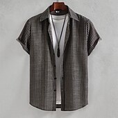 economico camicia da uomo con bottoni-Per uomo Camicia Camicia Estiva Camicia casual Camicia da Spiaggia Camicia con Bottoni Camicie a righe Nero Manica Corta A righe Collo ripiegato Vacanza Camicia hawaiana Abbigliamento Poliestere Moda