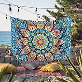 billige Mandala Teppe-mandala bohem blå grønn hengende billedvev veggkunst stor billedvev veggmaleri dekor fotografi bakteppe teppe gardin hjem soverom stue dekorasjon