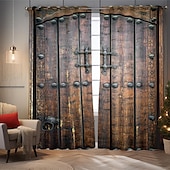 Vintage Wooden Blackout Curtains Door Insulation Outdoor Balcony Rest Living Room Home Decoration 2-piece Set of 3d Digital Printing Perforated cheap Curtains & Drapes-Vintage Wooden Blackout Curtains Door Insulation Outdoor Balcony Rest Living Room Home Decoration 2-piece Set of 3d Digital Printing Perforated