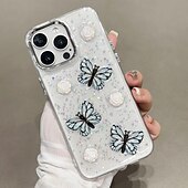 levne Pouzdra pro iPhone-telefon Carcasă Pro iPhone 16 iPhone 15 Pro Max Plus iPhone 14 13 12 Pro Max Plus Zadní kryt Průsvitný Bling Glitter Lesklé Nárazuvzdorné Motýl PC
