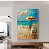preiswerte Abstrakte Gemälde-abstraktes Strand-Ölgemälde auf Leinwand, großes handgemaltes Sonnenschein-Ozeanküsten-Seelandschafts-Ölgemälde, Wandkunst, modernes blau-beiges Ölgemälde für die Wanddekoration im Wohnzimmer