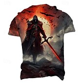 お買い得  信仰Tシャツ-男性用 グラフィック テンプルクロス テンプル騎士団 Tシャツ Tシャツ 3Dプリント クルーネック シャツ ファッション アーティスティック レトリ／ヴィンテージ ストリート スポーツ・アウトドア ブラックとレッド ブラック 夏 春 衣類 S M L XL XXL XXXL