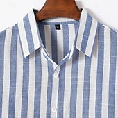 preiswerte Business Casual-Herren Hemd Leinenhemd Sommerhemd Freizeithemd Strandhemd Knopfhemd Gestreift Urlaub Ferien Schwarz Gelb Rosa Rot Langarm Umlegekragen Frühling &amp; Herbst Bekleidung Button-Down