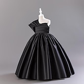 abordables Robes à Fleurs pour Filles-Robe de Demoiselle d&#039;Honneur Fille Fille Robe Robe de fête Utilisation Mariage Soirée Elégant du quotidien Plissé Couleur unie Sans Manches Col Ras du Cou Noir Rouge 3-13 ans