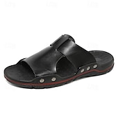 abordables Sandales habillées-sandales décontractées à enfiler en cuir jaune pour hommes avec détails cloutés, chaussures d&#039;extérieur confortables pour l&#039;été