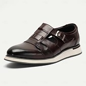 billiga Premium läder sandaler-Herr Sandaler Romerska skor Läder Andningsfunktion Bekväm Halksäker Spänne Kaffe