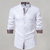 economico camicia da uomo con bottoni-Per uomo Camicia Camicia con colletto cinese Camicia con colletto alla coreana Camicia Estiva Camicia casual Camicia da Spiaggia Nero Bianco Vino Manica Lunga Paisley Blocco di colori Colletto alla
