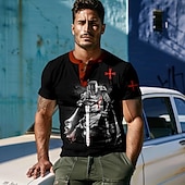 economico Fantasma e teschio-Per uomo Pop art Croce Templare Cavalieri Templari maglietta Camicia Henley Manica corta Stampa 3D Originale Retrò vintage Strada Informale Giornaliero Estate Primavera Nero Henley Maglietta Henley