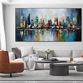 preiswerte Ölgemälde-handgefertigtes Ölgemälde auf Leinwand, Wandkunst, Dekoration, moderne abstrakte Architekturlandschaft für Wohnzimmer, Heimdekoration, gerolltes, rahmenloses, ungedehntes Gemälde