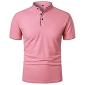 cheap Sports-Men&#039;s Golf Shirt Golf Polo Work Casual Stand Collar Short Sleeve Basic Modern Color Block Patchwork Button Spring &amp; Summer Regular Fit Wine Pink Navy Blue Green Golf Shirt
